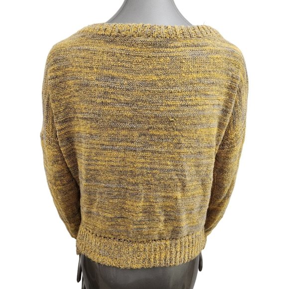 Free People Gold Sweater Small Yellow Grey Pockets Longsleeve Top - Picture 3 of 4